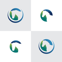 Set of head horse logo design template
