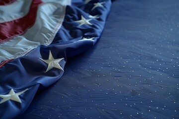 Close-up of American Flag Stars Draped Over Textured Blue Background
