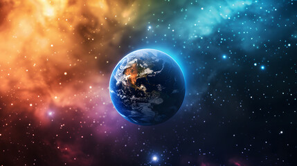 Obraz premium Vibrant space scene with an abstract planet on a dark background, providing room for text