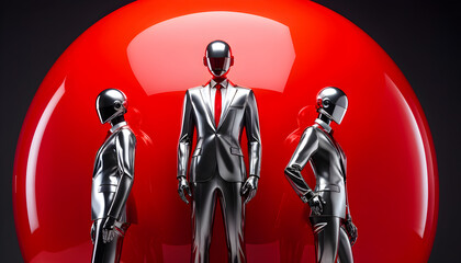 Dynamic Business Team Achieving Targets Through Effective Collaboration represented by Glossy Humanoids shapes business concept Teamwork 