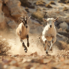 goats running at field