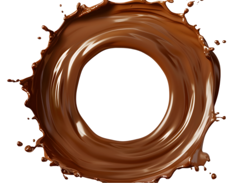 A circle formed by liquid chocolate isolated on transparent background.  - Powered by Adobe