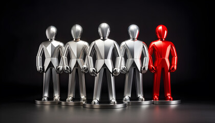 Dynamic Business Team Achieving Targets Through Effective Collaboration represented by Glossy Humanoids shapes business concept Teamwork 