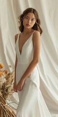 Fototapeta premium Woman in White Dress Standing in Room