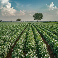 Fototapeta na wymiar cotton agriculture field with white cotton