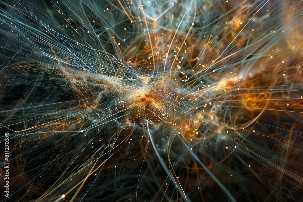 Poster a computer-generated depiction of a complex and interconnected star cluster in deep space, a mesmeri
