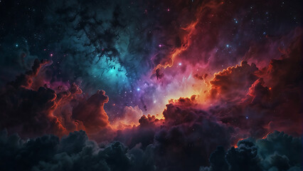Fototapeta premium Vibrant Nebula Illuminates the Cosmos With Colorful Clouds and Stars