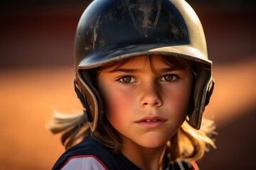 A Close-Up Portrait of a Determined Young Baseball Player with the Sun-Kissed Diamond Sparkling in the Background