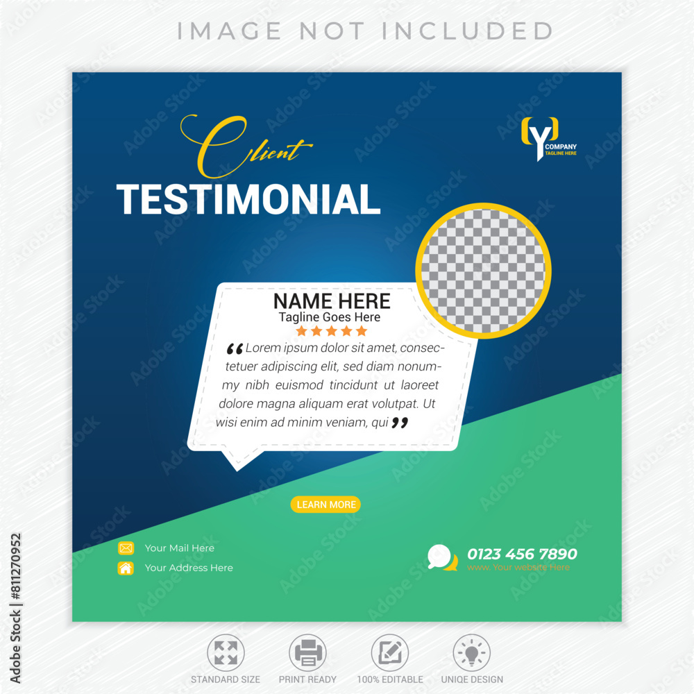 Wall mural Customer feedback testimonial social media post web banner template.web banner with color variation