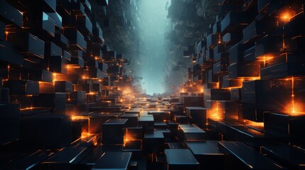 Large Group of Black Boxes in Middle of Room