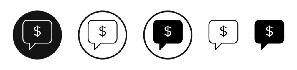 Financial Chat Icon Set. Price Discussion Bubble Vector Symbol, Economic Dialogue Sign.
