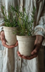Person Holding Two Potted Plants