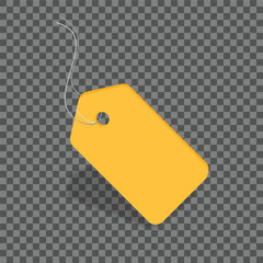 Blank Yellow Price Tag With String Attached on Transparent Background. Vector Illustration.	
