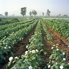 cotton agriculture field with white cotton