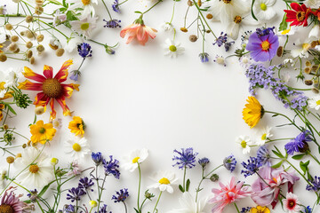 empty frame of flowers on white background