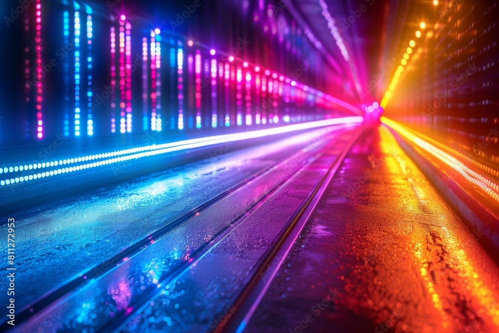 Poster this abstract image captures a corridor with a motion blur effect, creating a sense of speed and fut