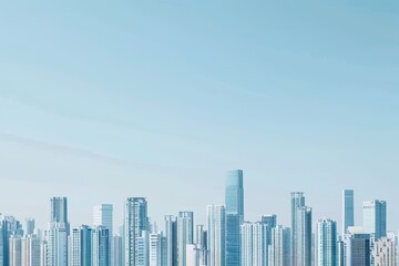 Fototapeta premium City Skyline With Tall Buildings, A minimalist city skyline, emphasizing the clean lines and shapes of the buildings against a clear blue sky