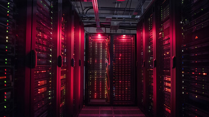 photo of a server rack in a dimly lit and futuristic data center