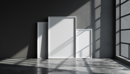 Obraz premium white mockup of four frames with different sizes standing on the floor