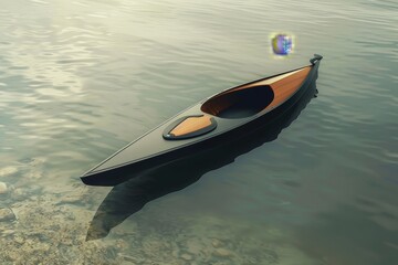 A small boat floats on top of the water, A minimalist design of a kayak blending into its natural surroundings