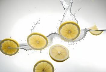 lemon slices falling down and the water is also like wavering pass