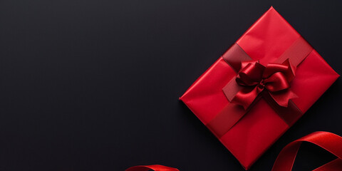 red gift box on black background