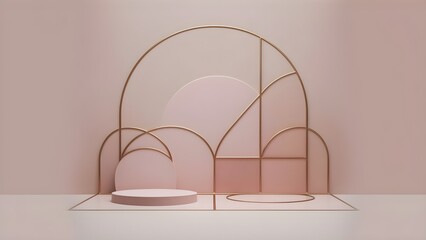 Golden ratio metal arches as a background with 3D podium for product photography background