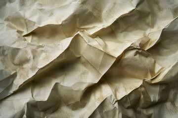 Fototapeta premium Close-up of crumpled paper texture with soft shadows and natural tones