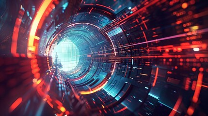 Fototapeta premium experience the thrill of a high-speed journey through a futuristic neon space tunnel