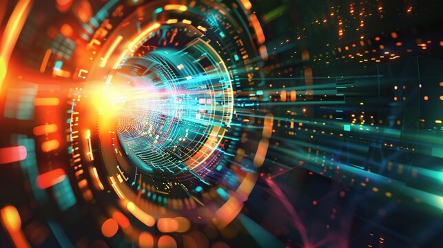 explore the future of space travel: a retro neon hyper warp through a vibrant tunnel