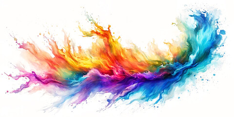 Obraz premium Bright and vivid watercolor stains spreading across a white backdrop, evoking a sense of creativity and imagination in every brush stroke