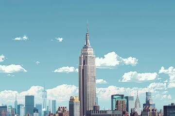 A view of the iconic Empire State Building in the bustling cityscape of New York City, A modern interpretation of the iconic Empire State Building standing tall in the cityscape
