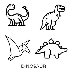 Black and white dinosaur outline drawings in vector illustration format