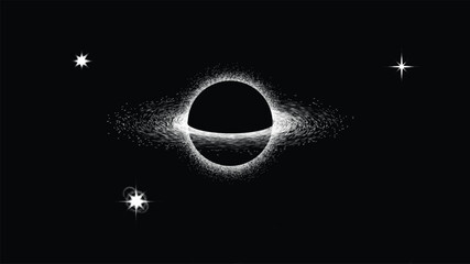 Black hole in space . Futuristic landscape, with noise texture . Night landscape .Vector illustration