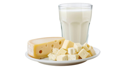 cheese and milk isolated dicut PNG on transparent or white background cut out, copy space 