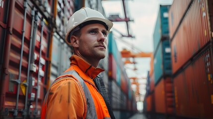 Port Worker Overseeing Container Operations. Generative AI