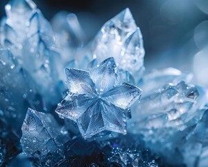 Ethereal Frost Crystals with Intricate Details and Soft Blue Backlighting for High-Resolution Texture Art
