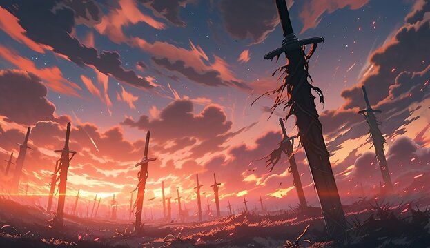 sunset over battlefield