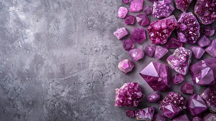 Luxurious Purple Gemstones Banner on Concrete Background with Ample Copy Space for Modern Marketing Designs