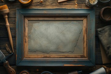 Vintage tools surrounding a blank old map
