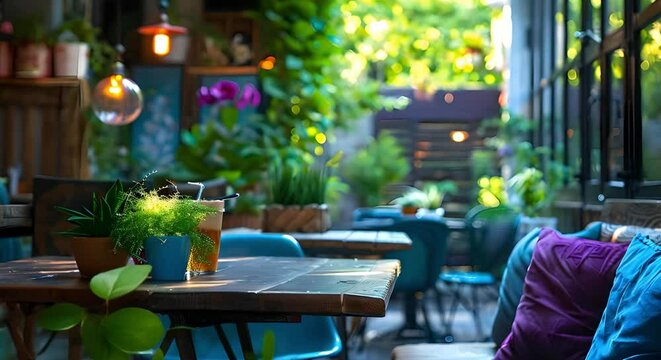 Capturing the Charm of an Upscale Cafe with Modern-Vintage Decor and Cozy Ambiance. Concept Upscale Cafe, Modern-Vintage Decor, Cozy Ambiance, Charm Capture
