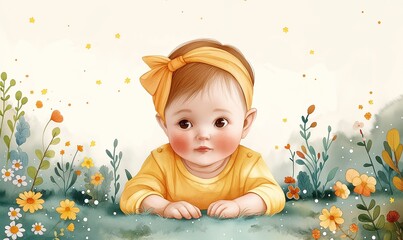 Toddler Among Blooming Flowers.