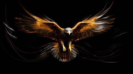Hawk Eagle Animal Plexus Neon Black Background Digital Desktop Wallpaper HD 4k Network Light Glowing Laser Motion Bright Abstract	