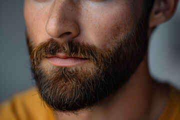 Obraz premium Close-up of a man with a well-groomed beard exuding confidence and modern elegance.