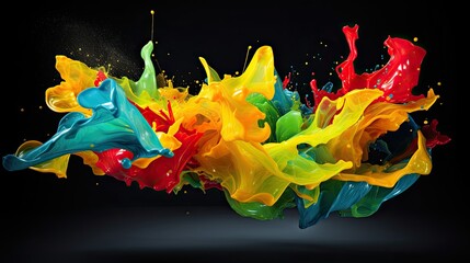 Macro shot of colorful paint splashes in motion