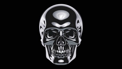 Polished Chrome Skull with Reflective Surface on a Dark Background





