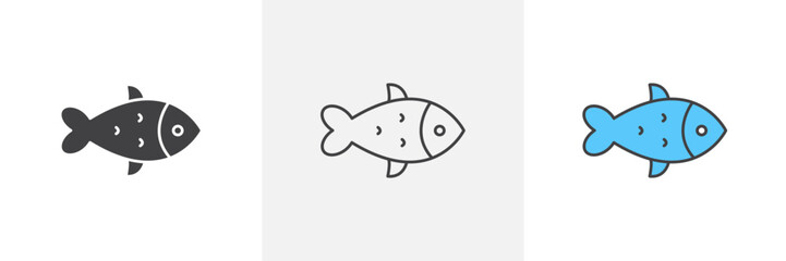 Fish Set Icon. Salmon or Tuna Vector Symbol.