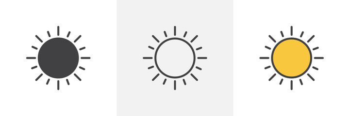 Daytime Sun Icon Set. Summer Sunlight Vector Symbol.