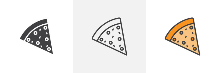 Pizza Piece Icon Set. Mushroom Cheese Slice Vector Symbol.