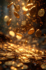 Animation of gold coins continuously falling into a growing pile, symbolizing ongoing wealth,